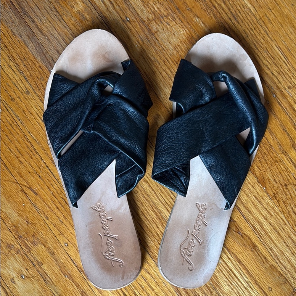 Free People Black Leather Crisscross Sandals